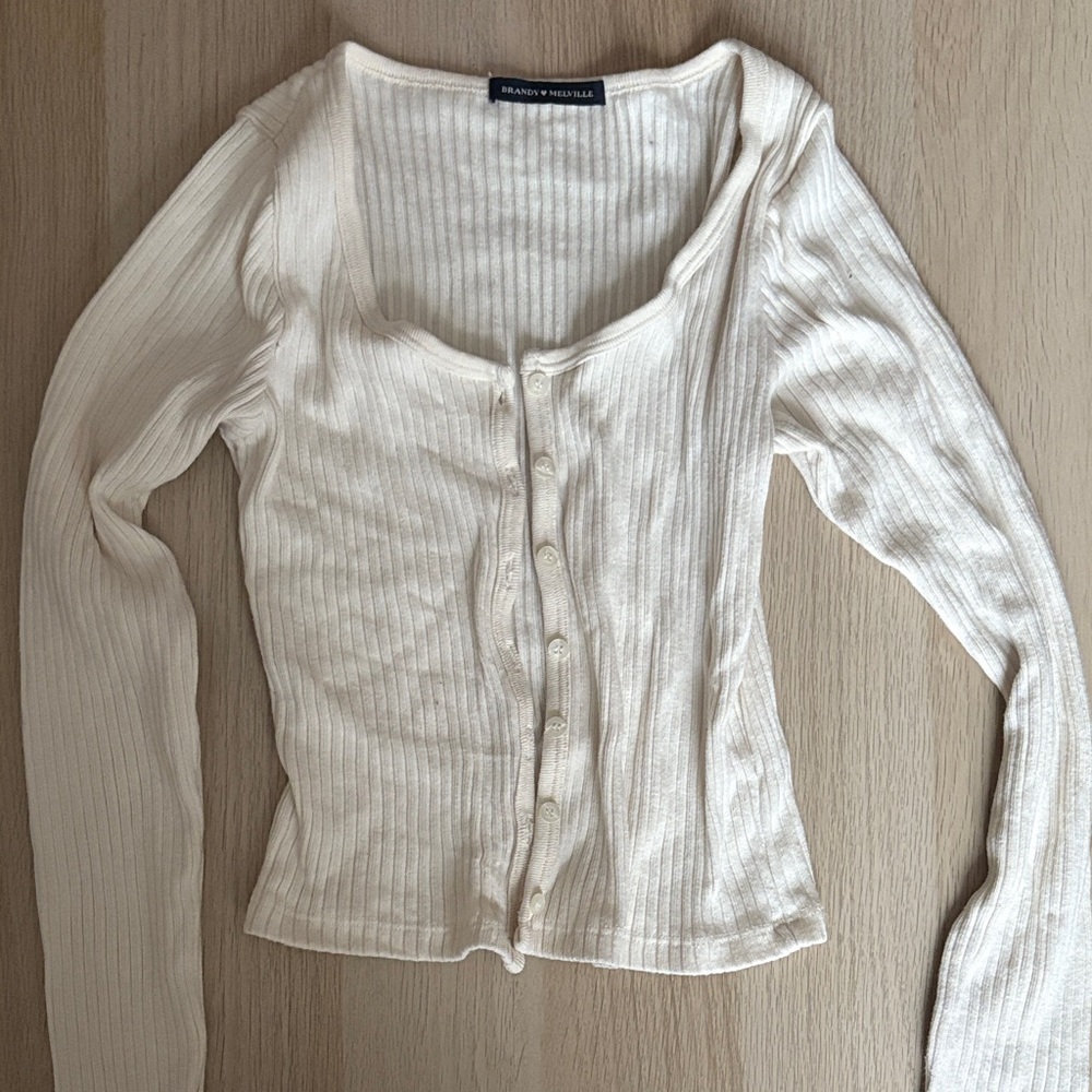 Brandy Melville Off-White Ribbed Button-Down Cardigan